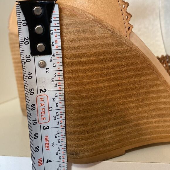 Jeffrey Campbell Tan Leather Cutout Wedge Sandals Womens Boho Resort Festival - Picture 9 of 11